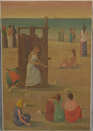 Giovanni Rossi (Cantù 1907 - Saronno 1985)"Ascoltando il mare" 1977encausto...