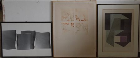 Lotto di tre opere di autori, tecniche e misure differenti, in cornici (difetti)