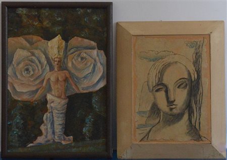 Lotto di due opere figurative di autori e tecniche differenti (cm 33x23 e...