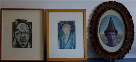 Lotto di tre opere figurative di artisti, misure e tecniche differenti, in...