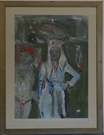 Firma indecifrata, "Figure" acrilici su cartoncino (cm 71x51 circa) firmato e...