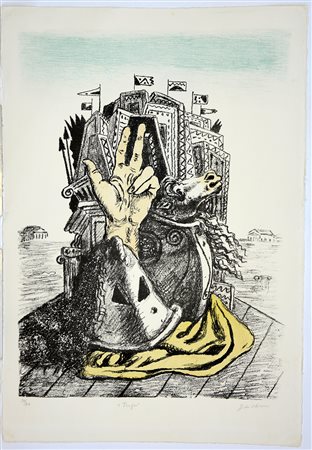 Giorgio de Chirico (Volos 1888 - Roma 1978)"Trofeo" 1969 litografia a colori...