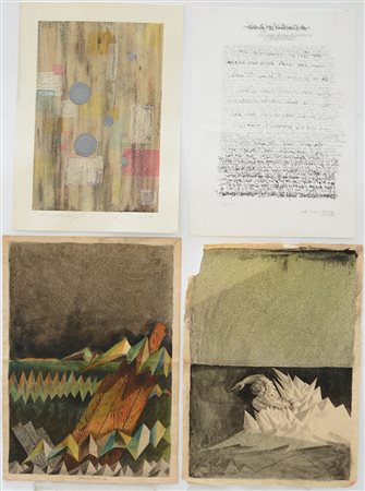 lotto composto da quattro tecniche miste su carta di autori e misure...