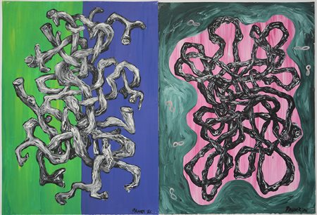 Stephan Pascher "Senza titolo" lotto composto da quattro tecniche miste su...