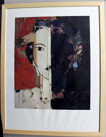 Affiche a colori raffigurante l'opera di Manolo Valdes "Retrato con medio...