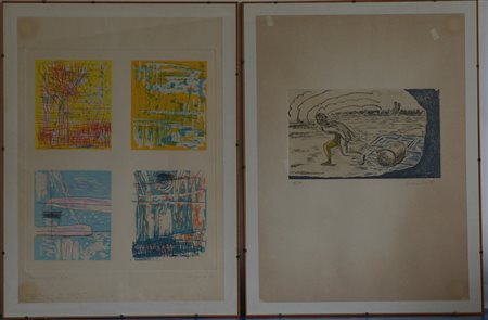 Lotto di due litografie a colori di Vinicio Berti e Antonio Corpora74x54...