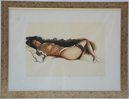 Renato Guttuso (Bagheria 1912 - Roma 1987)"Nudo disteso" litografia offset a...