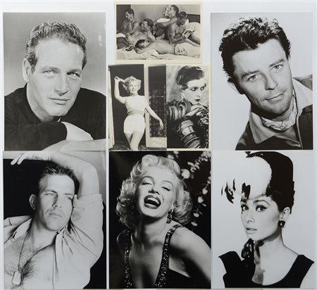 Gruppo di riproduzioni di fotografie di attori e personaggi celebri, alcuni...