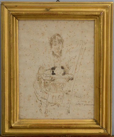 Domenico Morelli (Napoli 1823 - 1901)"Ritratto femminile", china su carta (cm...