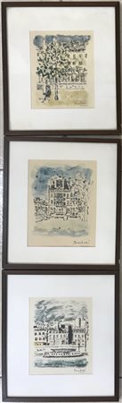 "Paesaggi" lotto di due stampe (cm 20x32) Firmati in basso, in cornici (difetti)