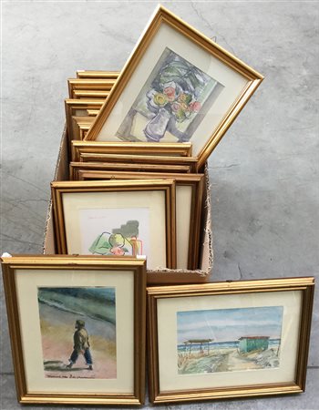 Cartone contenente numerosi quadri di autori e tecniche differenti, in...