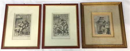 Lotto di tre incisioni di soggetto, autori e misure differenti, in cornice...
