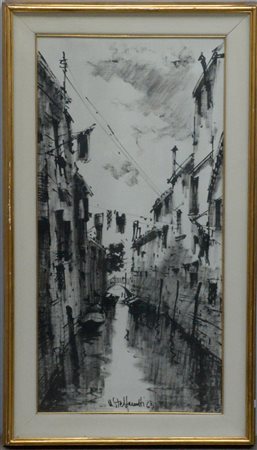 Ugo Steffanutti "Venezia" olio su tela (cm 80x40), firmato e datato 1963 in...