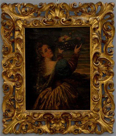 Scuola italiana del secolo XX, da Tiziano "Ritratto di giovane donna con...
