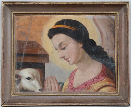 Ignoto "Figura di Santa con agnello" olio su tela (cm 28x35) in cornice