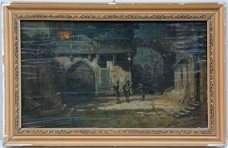 Ignoto "La serenata" olio su compensato (cm 30x50) in cornice