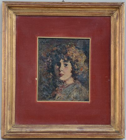 Ignoto "Figura di bambina" olio su tavoletta (cm 18x14) in cornice