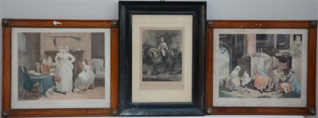 Lotto composto da tre antiche incisioni di soggetti diversi in cornici (difetti)