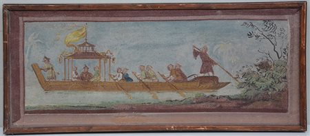 Pannello decorativo raffigurante un’imbarcazione orientale, realizzato come...