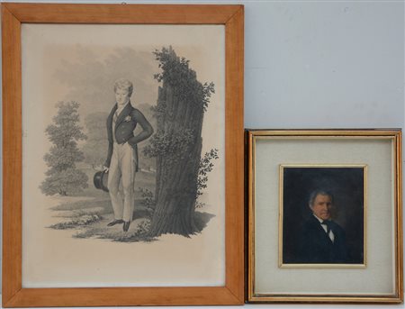 Artista del secolo XIX, ''Ritratto maschile'', olio su tela (cm 21x17) unito...