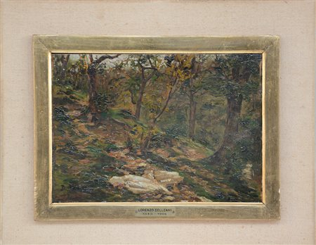 Maestro piemontese "Bosco" olio su tavola (cm 24x34) Reca iscrizione non...