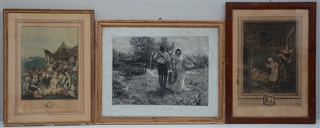 Lotto composto da cinque stampe di autori, soggetti e misure diverse, in cornici