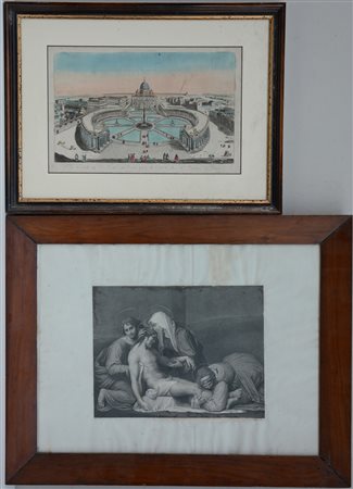 Lotto composto da due antiche stampe di soggetti diversi in cornice (difetti)