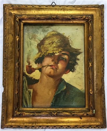 Firma indecifrata, "Scugnizzo", olio su compensato (cm 40x30). Firmato in...