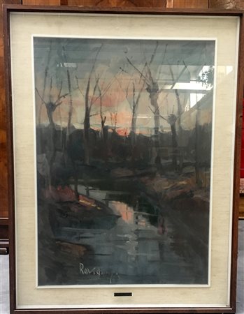 Angelo Rovida, ''Paesaggio al crepuscolo'', olio su tela (cm 70x50), firmato...