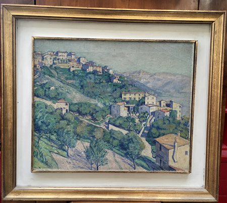 Ignoto "Paesaggio collinare" olio su tela (cm 52x66) In cornice (lievi difetti)