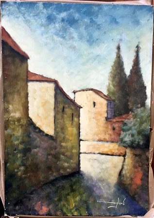 Guido Gagliardi, ''Scorcio di paese'', olio su cartoncino (cm 50x36), firmato...