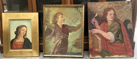 Lotto composto da tre dipinti ad olio su tela di soggetto religioso, misure...