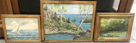 Károly Perényi Peischl, tre dipinti diversi raffiguranti paesaggi, firmati,...