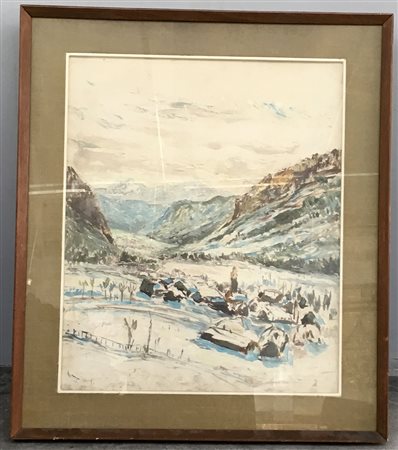 Bompiani (attr), ''Paesaggio innevato'', olio su tela (cm 60 x 50), iscritto...