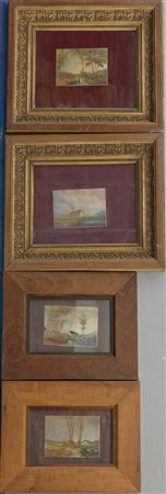 Firma indecifrata "Paesaggi" gruppo di quattro tecniche miste su carta (cm...