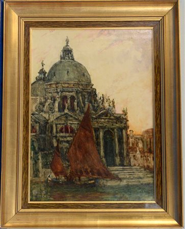 Olivieri "Basilica di Santa Maria della Salute, Venezia" olio su faesite (cm...
