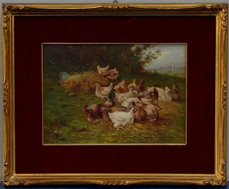 Enrico Meneghelli (1853 - 1942)"Nel prato" 1917, olio su compensato (cm...