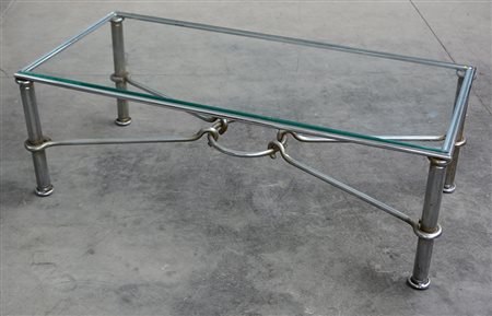 Tavolino da salotto con struttura tubolare metallica cromata e piano in...