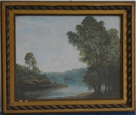 Cecconi "Paesaggio lacustre" tecnica mista su cartoncino (cm 40x50), in...