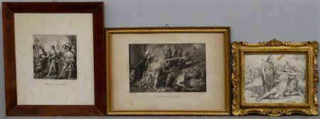 Lotto composto da due stampe raffiguranti scene mitologiche e una copia da...