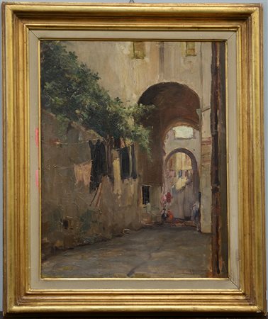 Ezechiele Guardascione (Pozzuoli 1875 - 1948)"Vicolo di Paese" olio su...