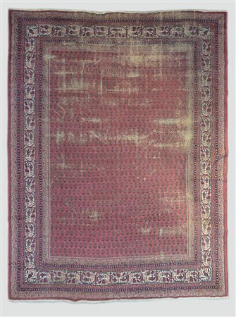 Tappeto Mir, Persia secolo XX. Decoro a file di Boteh su fondo rosso (cm...
