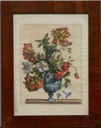 Antica incisione acquarellata raffigurante vaso di fiori (cm 60x45) in...