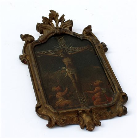 Antico dipinto ad olio su tavoletta (cm 18X11) centinata raffigurante cristo...
