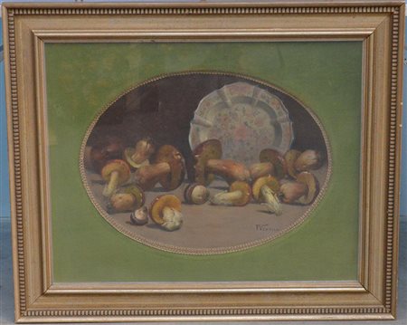 Francesco Vertice (Vercelli 1882 - ? 1962)"Funghi" olio su cartone (cm...