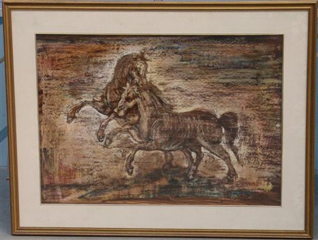 De Bianchi "Cavalli"1970 tecnica mista su carta (cm 60x84)firmato e datato in...