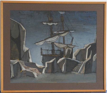 Scenografia per il "Rigoletto" di Giuseppe Verdi, tecnica mista su cartoncino...