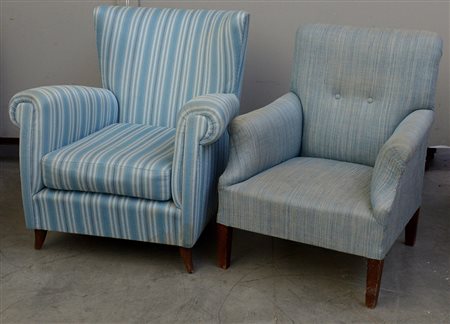 Lotto composto da due poltrone imbottite diverse (difetti)