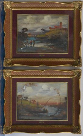 Lucio Cargnel (Breganzio 1903 - Milano 1998)Coppia di dipinti ad olio...