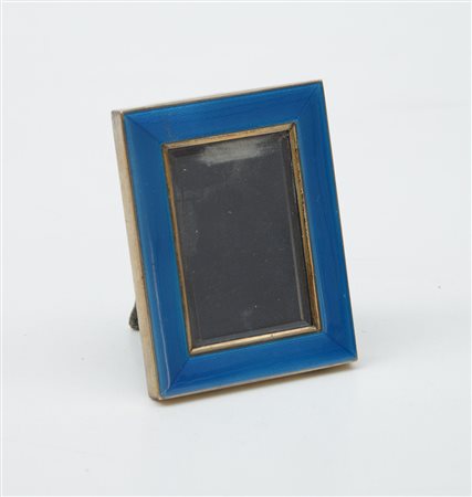 Piccola cornice da tavolo in argento rettangolare con bordo smaltato (cm...